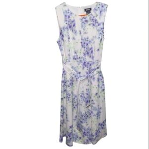 DKNY Purple Floral Sleeveless Belted Midi Dress